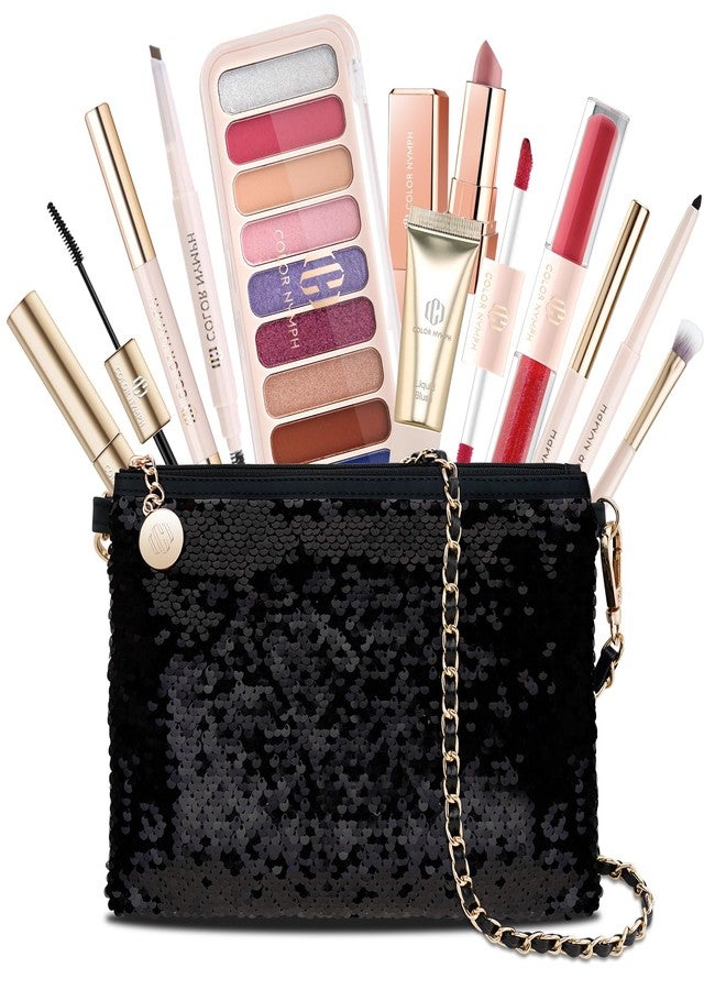 Color Nymph Teen Girls Makeup Kits, All In One Make up kit For Girls Makeup For Teen with Sequin Bag Packed Individually 9 Colors Eyeshadow Liquid Blush Lip gloss Mascara -Orange Green - Image 1